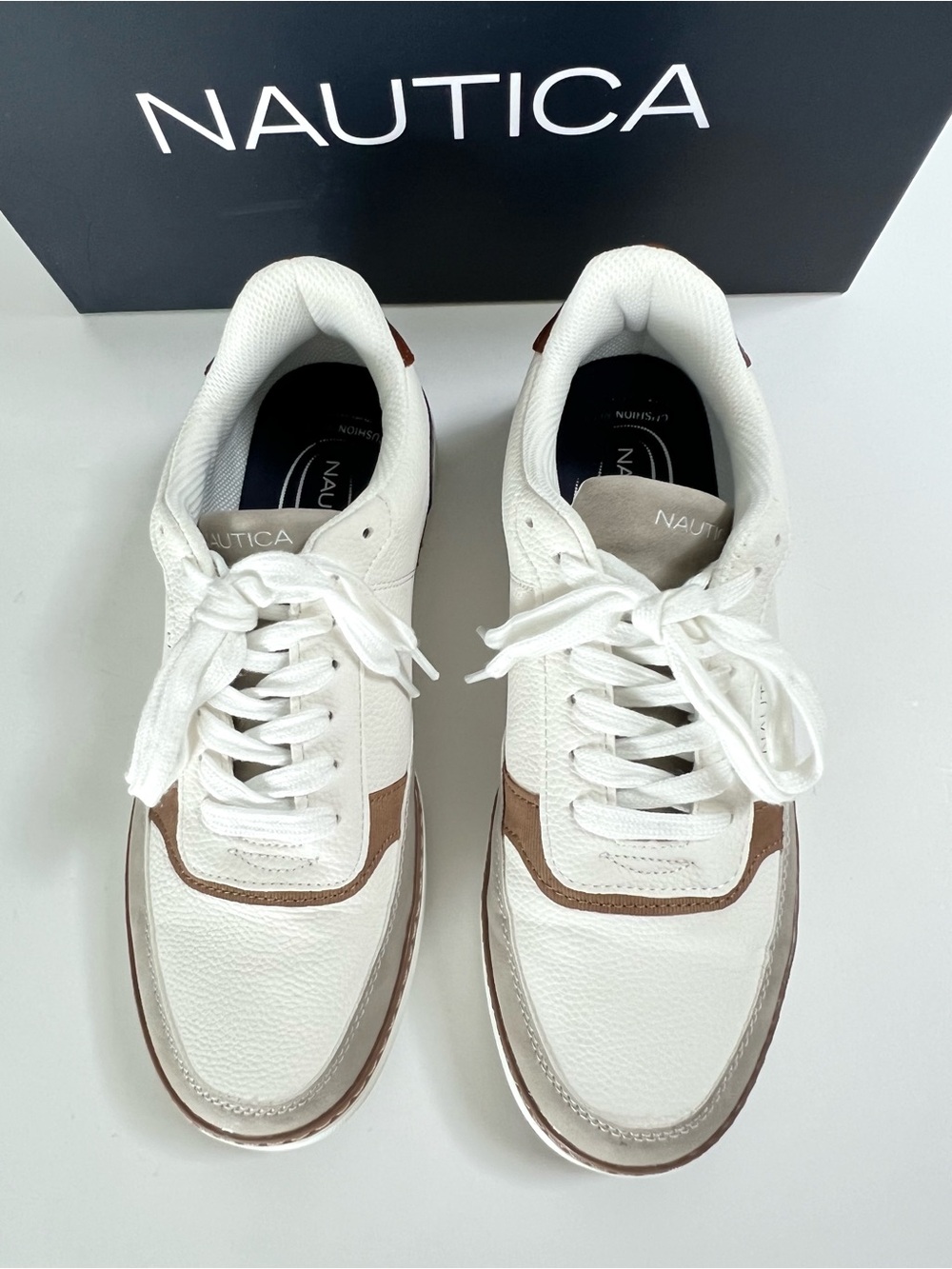 Nautica Men’s White Grey Tan Low Oxford Sneakers Shoes Sz 8.5